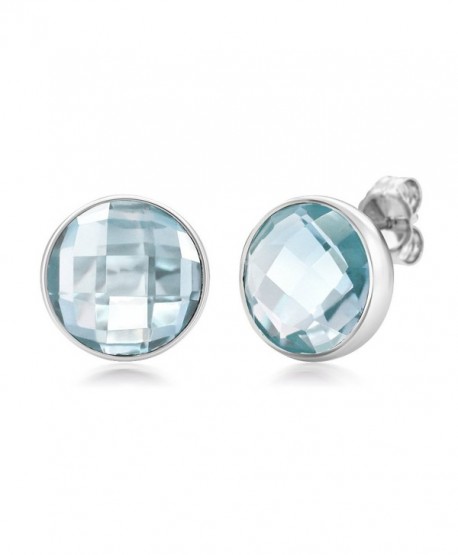 Sterling Silver Blue Topaz Round Checkerboard Style Women's Stud Earrings (7.00 cttw- 10MM Round) - CY11W7UK1VB