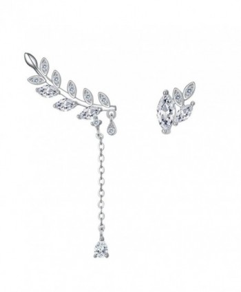 EVER FAITH 925 Sterling Silver CZ Leaf Tear Drop Ear Cuff Sweep Stud Earrings Post 1 Pair Clear - CT12BOD63EP