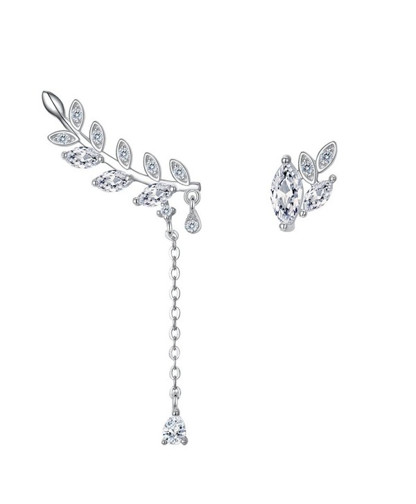 EVER FAITH 925 Sterling Silver CZ Leaf Tear Drop Ear Cuff Sweep Stud Earrings Post 1 Pair Clear - CT12BOD63EP