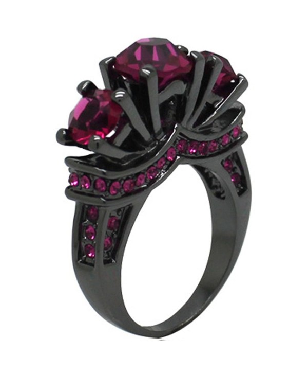 Black Gold Plated Red Stone Cluster Cocktail Ring - Black - CT189K5X6AH