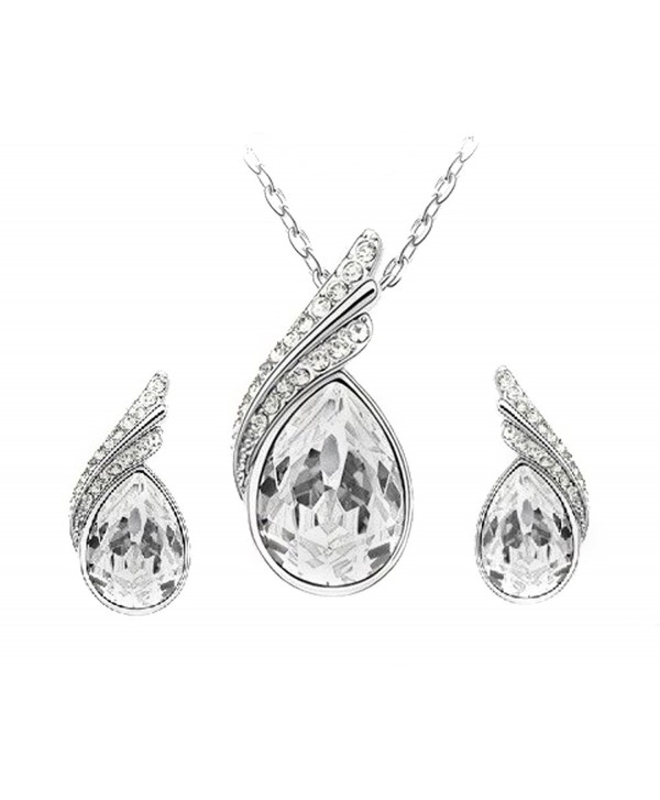 Clear Swarovski Element Set Austria Crystal Teardrop Fashion Earrings Pendant Necklace FREE Pouch - CZ11GZKR1L7