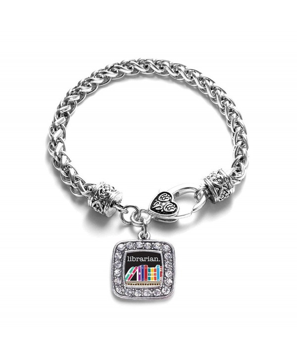 Librarian Library Classic Silver Plated Square Crystal Charm Bracelet - CR11LBGLEJ5
