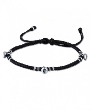 MBLife 925 Sterling Silver Beads Macrame Waxed Cotton Adjustable Cord Bracelet - CB12N9QEPMG