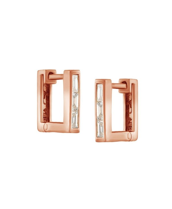 Petit Square Cubic Zirconia Huggies Earrings In 14K Gold Over Sterling Silver - CK12O7WEEKG