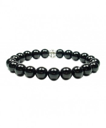 BLACK OBSIDIAN 8mm Round Genuine Crystal Gemstone Beaded Bracelet on Elastic Cord - C112O0PO4FM