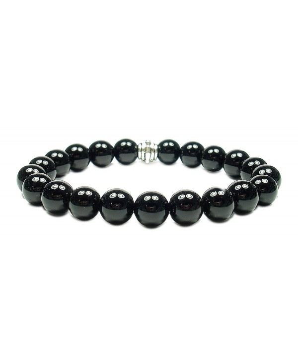 BLACK OBSIDIAN 8mm Round Genuine Crystal Gemstone Beaded Bracelet on Elastic Cord - C112O0PO4FM