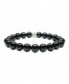 BLACK OBSIDIAN 8mm Round Genuine Crystal Gemstone Beaded Bracelet on Elastic Cord - C112O0PO4FM