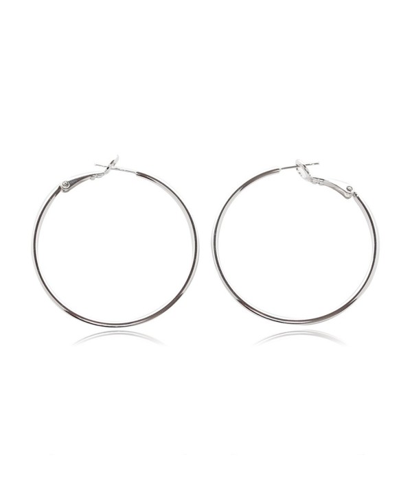 LALUCE-PRIMARY | 925 Sterling Silver Stud 35mm Round Clutchless Brass Hoop Earrings Silver Plated - CB120Z6NV4R