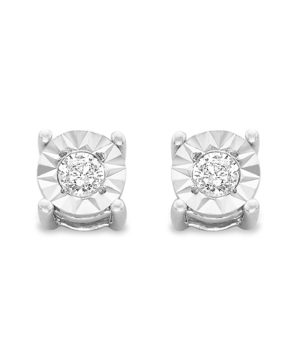 Sterling Silver .10ct. TDW Round-Cut Diamond Miracle-Plated Stud Earrings (J-K-I3) - White - CR184TLE4KU