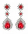 EleQueen Women's Austrian Crystal Dazzling Flower Tear Drop Wedding Dangle Earrings - Silver-tone Ruby Color - CG122CQL71H