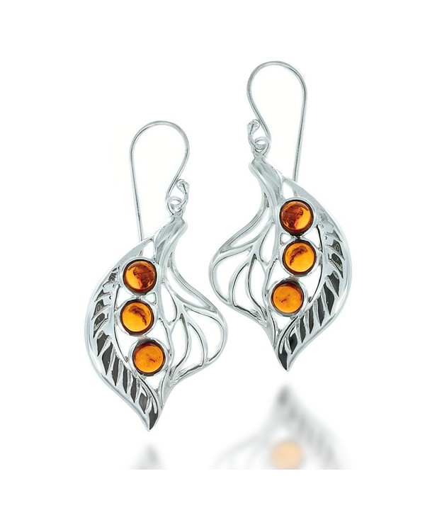 Rhodium Plated 925 Sterling Silver Three Gemstone Leaf Dangle Earrings - Amber - CF12423BIGH