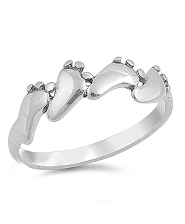 Baby Feet Foot Footprint Ring New .925 Sterling Silver Band Sizes 3-10 - CF1297DAA3H