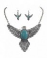 Tribal Eagle Simulated Turquoise Silver Tone Western Southwestern Look Necklace Earring Set - CI12OBAJGKP