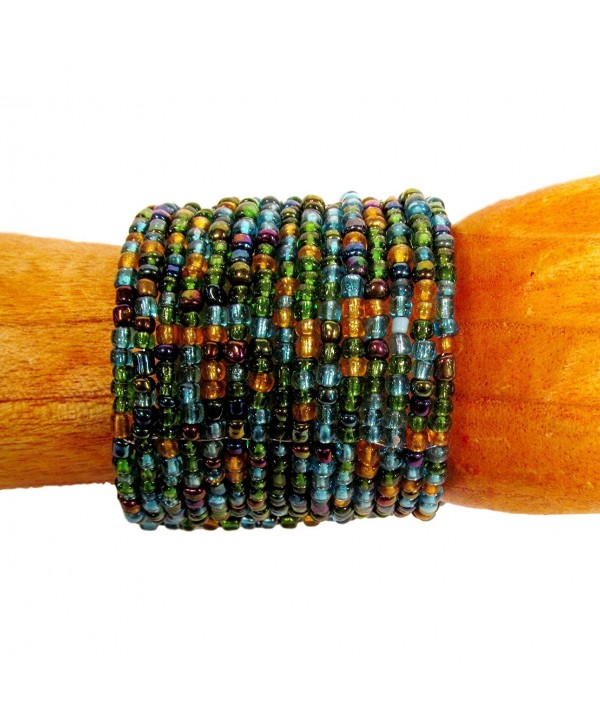 2" Wide Peacock Color Handmade Beaded Cuff Bracelet Bali Bay Trading Company - C712GVYOLA9