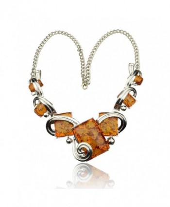 Less like Charm Lady Artifical Amber Choker Ambroid Pendant Chain Bib Statement Necklace - CL11D0T4N8F