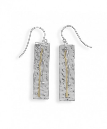 Hammered Rectangle Drop Earrings with Two-Tone Brass and Sterling Silver - CX113B7M0NL