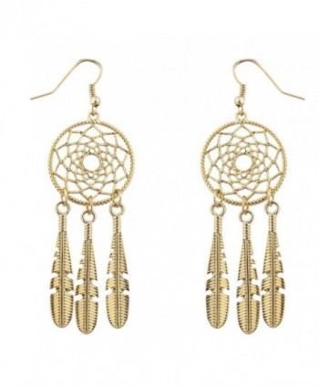 Lux Accessories Boho Gold Tone Casted Dreamcatcher Feather Dangle Earrings - CT12MGSVEMD