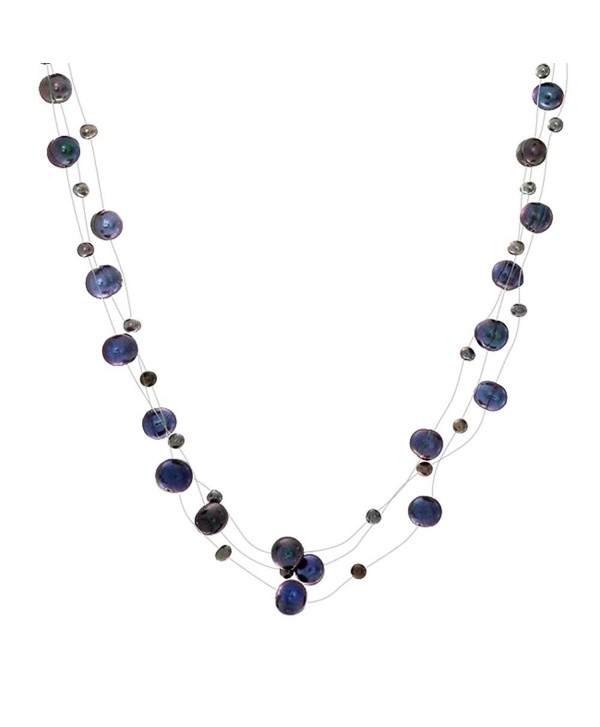 Bling Jewelry Bridal Black Freshwater Cultured Pearl Illusion Silver Plated Necklace 18 Inches - C611ECFTGXN