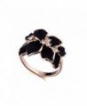 Acefeel Rose Gold Plated AAA Zircon Crystal Luxurious Black Enamel Flower Design Cocktail Ring - CP122DL1347