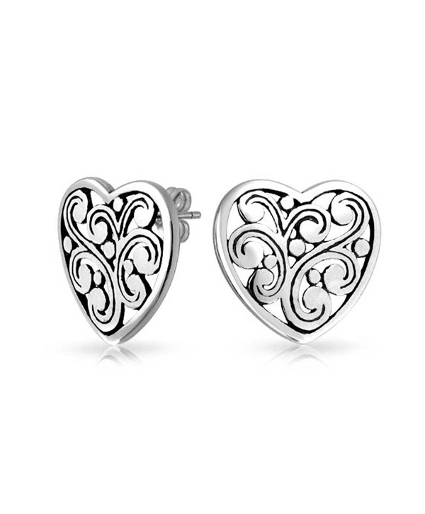 Bling Jewelry Filigree Scroll Heart Stud earrings 925 Sterling Silver 17mm - CW11EMIEATT