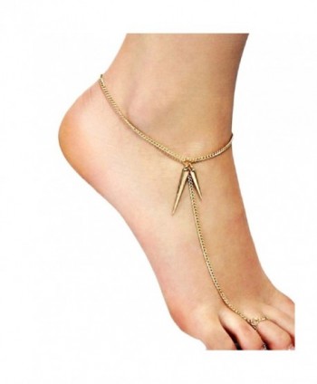 Sandistore Beach Rivet Barefoot Toe Chain Link Foot Jewelry Sandal Anklet Chain - CM121GLY3PL