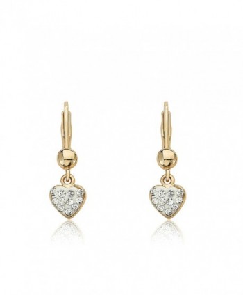 Molly Glitz "Heart of Jewels" 14k Gold-Plated White Enamel and Clear Crystals Heart Dangle Leverback Earrings - CA11D828ALT