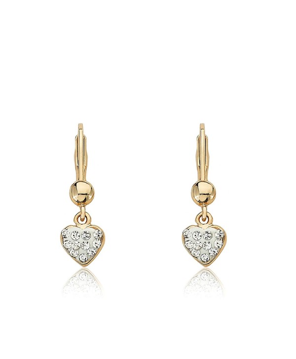Molly Glitz "Heart of Jewels" 14k Gold-Plated White Enamel and Clear Crystals Heart Dangle Leverback Earrings - CA11D828ALT