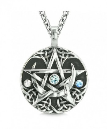 Amulet Pentacle Magic Star Celtic Defense Sky Blue White Crystals Pentagram Pendant 18 Inch Necklace - CT122I1DTI5