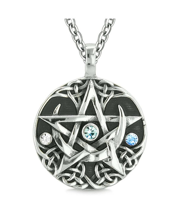 Amulet Pentacle Magic Star Celtic Defense Sky Blue White Crystals Pentagram Pendant 18 Inch Necklace - CT122I1DTI5