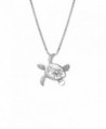 Sterling Silver Turtle and Hibiscus CZ Necklace Pendant with 18" Box Chain (15mm) - CE117AR1VIR