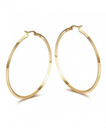 Fashion Women's Stainless Steel Round Large Size Big Hoop Earring Gold/Silver- 57mm(22.4") - Gold Plated - CH12O3JDZAM