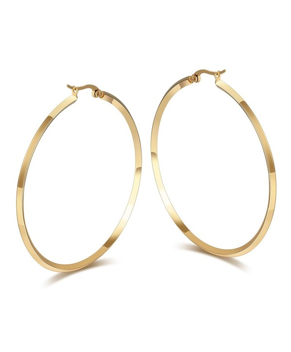 Fashion Women's Stainless Steel Round Large Size Big Hoop Earring Gold/Silver- 57mm(22.4") - Gold Plated - CH12O3JDZAM
