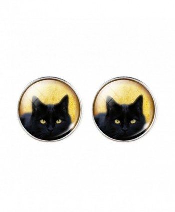 DaisyJewel Halloween I Love Cats Domed Portrait Studs Black Cat Earrings - CJ12CL468AT