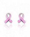 Children's 925 Sterling Silver Pink Breast Cancer Ribbon 10 mm Post Stud Earrings - CL11TZT3KU1