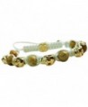 Amber Crystal Agate Beaded Shamballa Gold Skull Bracelet White Macrame Cord - C111R151I3H