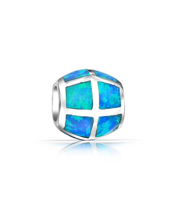 Bling Jewelry Sterling Silver Synthetic Blue Opal Inlay Barrel Bead Charm - C911BC4122Z