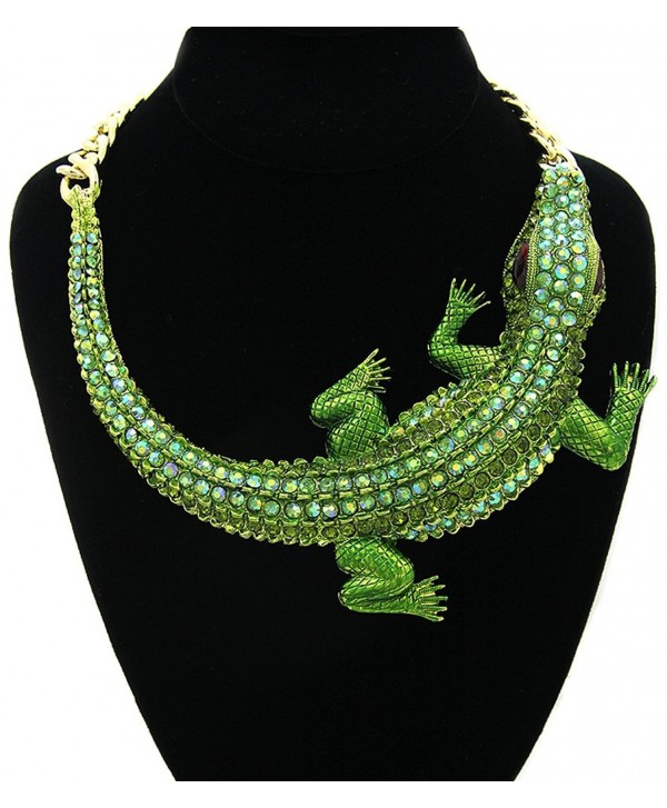 GALHAM - Huge Fashion Green Iced Out Crocodile Pendants Chunky Statement Necklace - CB11HUSHZW3