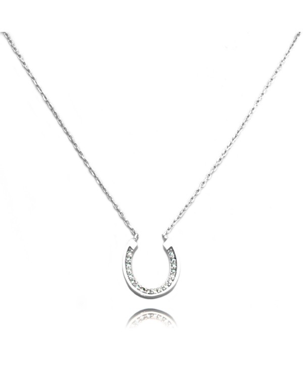 TIONEER Sterling Silver Small Horseshoe Charm Necklace- 16 Inches (+2") - Silver - CG11AHPJZTL