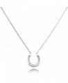 TIONEER Sterling Silver Small Horseshoe Charm Necklace- 16 Inches (+2") - Silver - CG11AHPJZTL