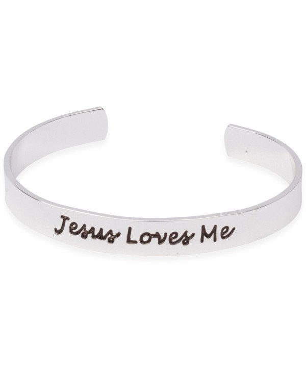 Jesus Loves Me Polished Silver Tone Adjustable Inspirational Cuff Bracelet - CS11Q5L0QT5
