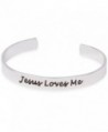 Jesus Loves Me Polished Silver Tone Adjustable Inspirational Cuff Bracelet - CS11Q5L0QT5
