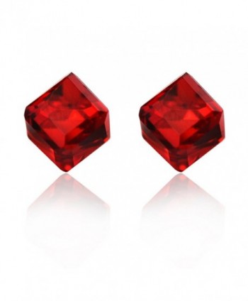 Showfay 6mm 8 Colors Prevent Allergy Plastic Ear Needle Crystal Cube Stud Earrings - red - C912N35YN2T