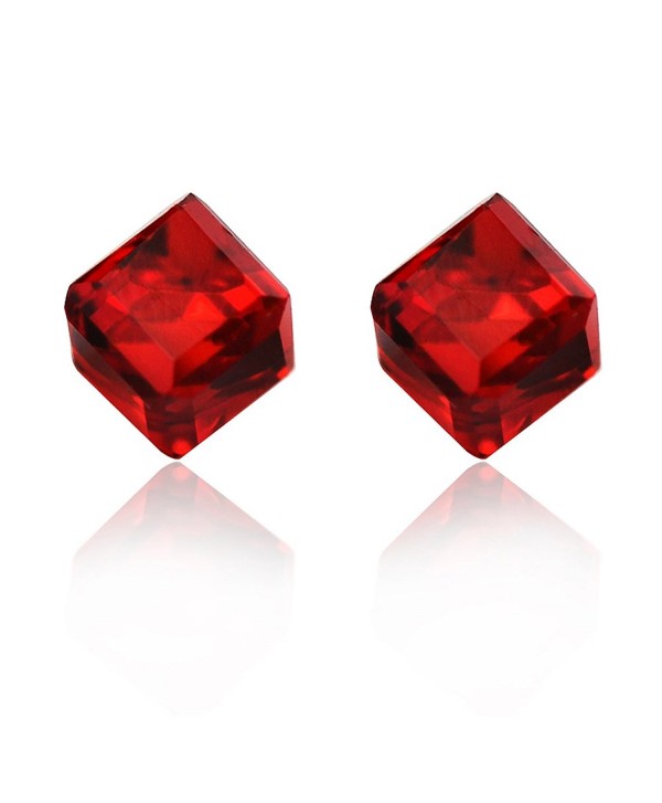 Showfay 6mm 8 Colors Prevent Allergy Plastic Ear Needle Crystal Cube Stud Earrings - red - C912N35YN2T