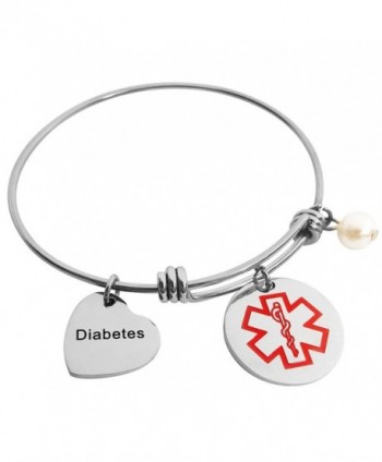 ALoveSoul Medical Alert Bracelet - Stainless Steel Diabetic Alert ID Bracelet For Women Expandable Bangle - CW186YI7XR8