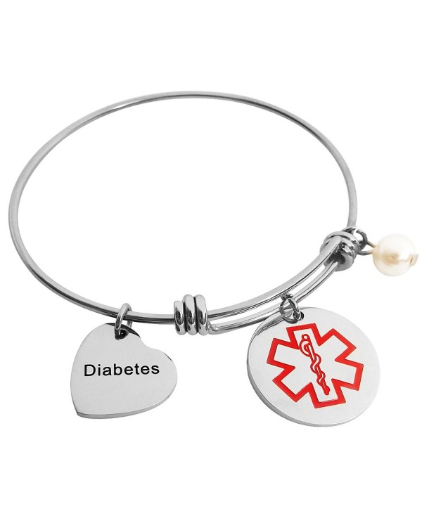 ALoveSoul Medical Alert Bracelet - Stainless Steel Diabetic Alert ID Bracelet For Women Expandable Bangle - CW186YI7XR8