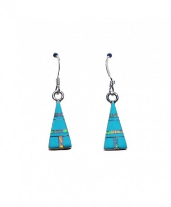 Small Pyramid Shape Handcrafted St. Silver Inlaid Stabilized Turquoise Created Opal Stone Earrings - C112D8M0M8D