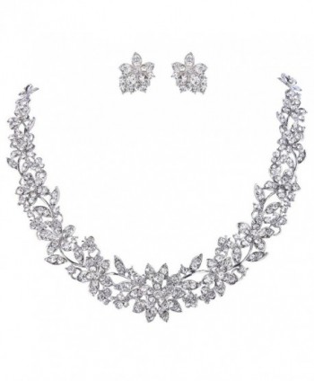 EVER FAITH Wedding Cluster Flower Leaf Necklace Earrings Set Clear Austrian Crystal Silver-Tone - C611N5X5UA5