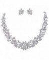 EVER FAITH Wedding Cluster Flower Leaf Necklace Earrings Set Clear Austrian Crystal Silver-Tone - C611N5X5UA5