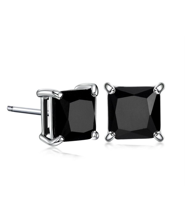 GULICX Silver Tone 7mm Square CZ Party Pierced Earrings Studs Purple Unisex - Black - CK11XXEZFNT