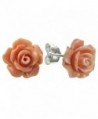 Sterling Silver Simulated Pink Orange Coral Rose Earrings Stud Post 10mm - CA127YP0EGP